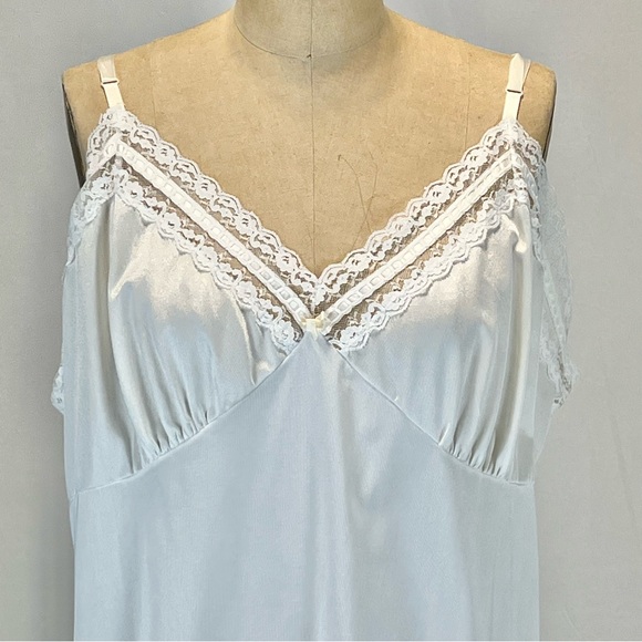 VINTAGE 70s lace nylon dress slip full long maxi white‎ lingerie layer nightgown - Picture 5 of 13